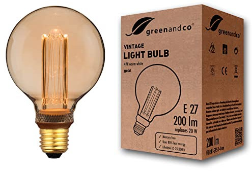 greenandco Ampoule à LED Décorative Style Vintage | E27 G95 | ambre | 4W 200lm | 1800K blanc très chaud | 320° | 230V | aucun scintillement | non-dimmable