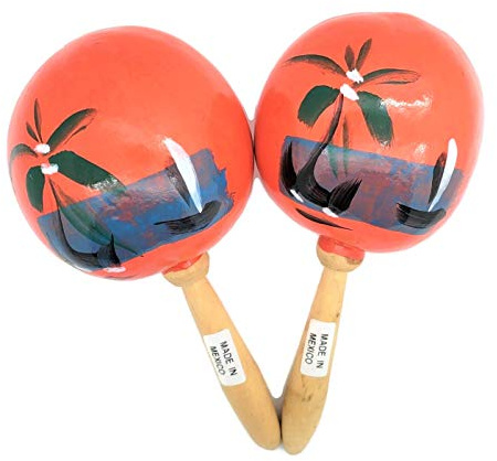 Zugar Land 8 Hand Made Wooden Maracas Hand Painted (Orange) 1 Pair