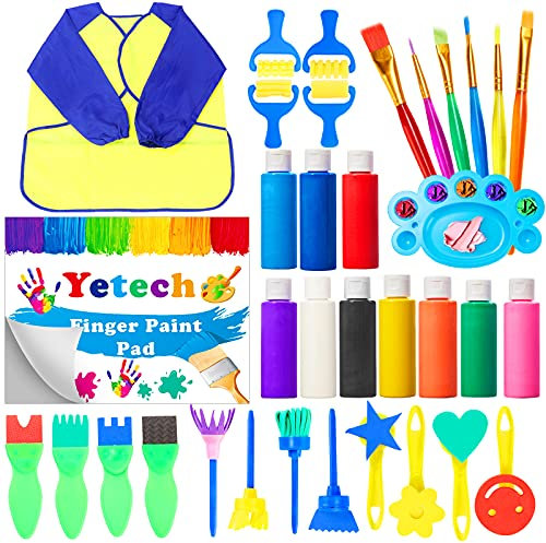 Yetech Éponges de Peinture pour Enfants, 36 Pcs DIY Kits,Incluent Brosses de Peinture ,Tablier,Cahier d'images,Sac de Rangement, Apprentissage Précoce Graffiti
