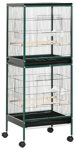 PawHut Large Bird Cage with 1.7 ft. Width for Wingspan, Bird Aviary Indoor with Multi-Door Design, Fit for a Canary, Finch, Conure, 55, Green