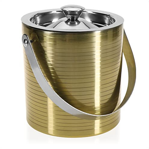 COM-FOUR® secchiello per il ghiaccio in acciaio inossidabile - contenitore per cubetti di ghiaccio a doppia parete con coperchio e manico - refrigeratore per champagne e vino (Sandefjord)