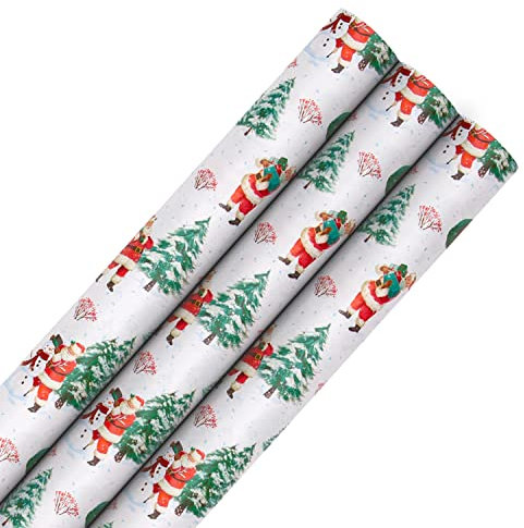 Hallmark Weihnachts-Geschenkpapier, 3 Stück, Vintage-Stil, je 3 m, 1 Weihnachtsmann-Design, Rot, Weiß, Grün