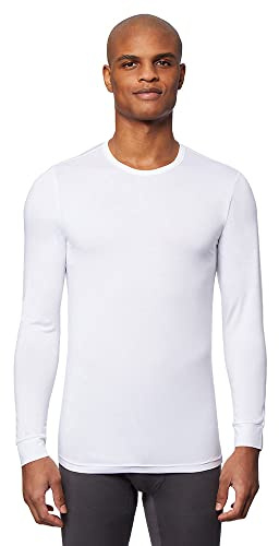 32 Degrees Men's Lightweight Baselayer Crew Top | Long Sleeve | Form Fitting | 4-Way Stretch | Thermal, White, Medium
