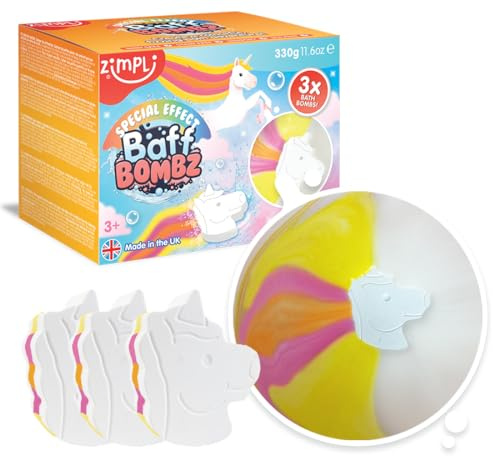 ZIMPLI - 3 x Large Unicorn Baff Bombz, Create a Multi-Colour Effect, fizzing, bathtime Adventure, Bathtub Bath Bombs, Birthday Gifts for Girls