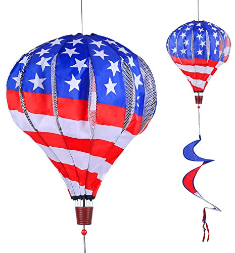 BATTIFE 2 Pack American Flag Hot Air Balloon Wind Spinner, Patriotic Decor