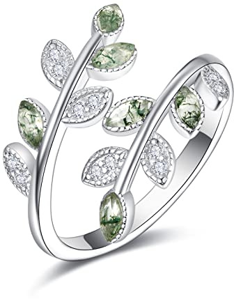 Bladring 925 sterlingsilver opal ring finger justerbar öppen ring för kvinnor flicka