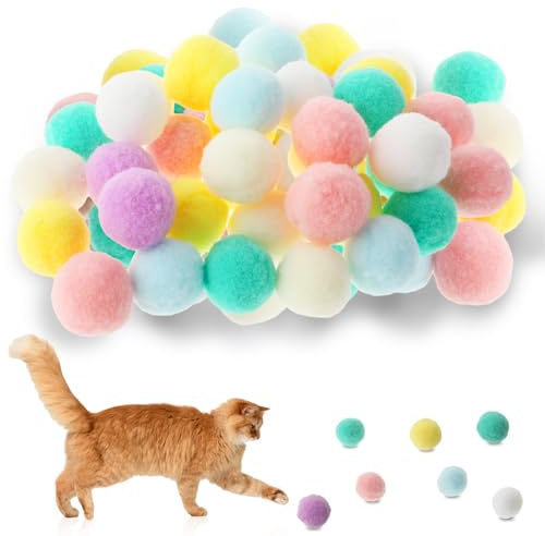 Amaxiu Lot de 30 Balles pour Chat - Jouet Interactif Doux de 3 cm pour l'Intérieur - Queue de Chat Pompon pour Animaux de Compagnie (Couleurs Mélangées)