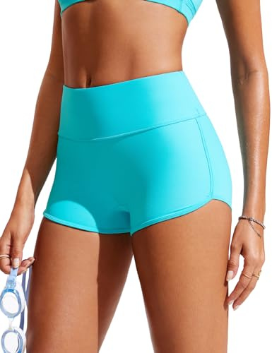 CRZ YOGA Dauphin Short de Bain 7.6 cm | Doublure Intégrale, Taille Haute, Contrôle du Ventre, Ventre Plat, Plage, Bas de Maillot pour Femme