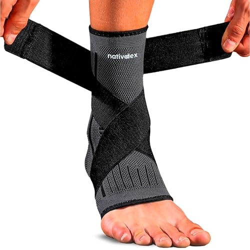 NativoDex Tobillera para Estabilizar y Prevenir Torceduras, Soporte y Compresión para Lesiones en el Tobillo, Deportiva con Ajuste Personalizado, para Ambos Pies