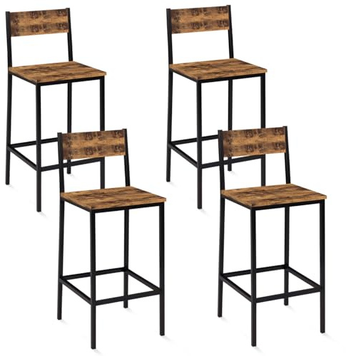 IDMarket - Juego de 4 taburetes de bar Dayton Silla de pie con respaldo, silla de cocina, diseño industrial