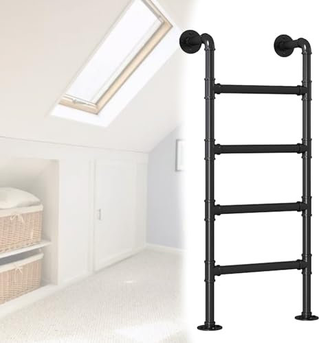 Quixnova Scala di Emergenza a Parete, Gradino per Finestra del seminterrato, Scala di Emergenza, Scala d'ingresso in Metallo, Scala di Emergenza per soffitta Nera da 100-300 cm,B-120cm