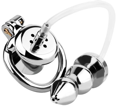 Cock Cage avec plug anal en métal et dilatateur urétral Cage de chasteté respirante hommes en 4 tailles SM esclaves sextoys pour hommes, couples (GS001-50mm)