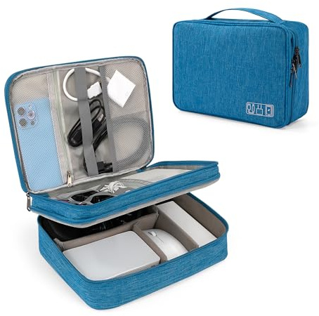 Tunejoy Borsa Accessori Elettronici Portatile Custodia per Elettronica Organizzatore Doppio Strato Impermeabile per Cavi Disco Rigido Caricatore Grigio 27x20x8 cm Blu Cielo