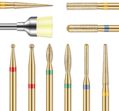 Depvko Punte Fresa Unghie, 10 Pezzi 3/32'' Punta Fresa Cuticole diamantate, Punte Fresa per unghie professionale, Punta Fresa rimozione gel Strumenti per gel acrilico Manicure Pedicure, Oro