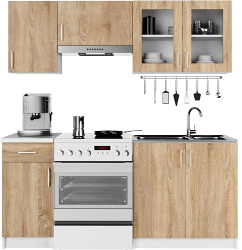 AKORD | Küchenmöbel-Set Lima | Küchen | Kitchen | Für eine kleine Küche | Für EIN Zimmer mit Küchenzeile | Langlebig | Für modernes und traditionelles Design | Weiß | Sonoma-Eiche