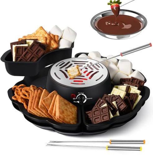 S'Mores Maker & Chocolate Fondue Set, 280W Tabletop Indoor S'Mores Kit with Temp Control & 10 Accessories, Electric Marshmallow Roaster for Parties, Movie Nights & Gifts