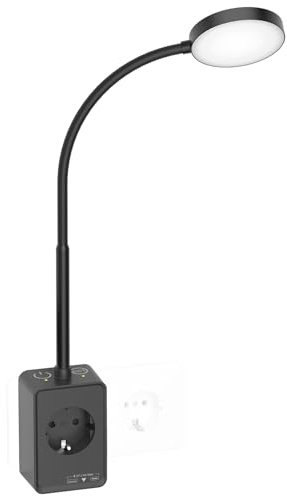 PRINCEWAY Lampada da Lettura Applique da Parete LED Dimmerabile Nera con Spina e Presa Elettrica per Camera Leggere a Letto, Due Interruttori Tocco, 3 Modalità di Colore Illuminazione