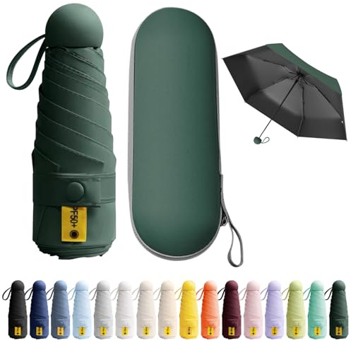 BEKKLPOU Mini Fickparaply, Fällbart Vindtätt Paraply, Solparaply, Miniparaply, Dagliga Rullningar, Unisex, Mörkgrön