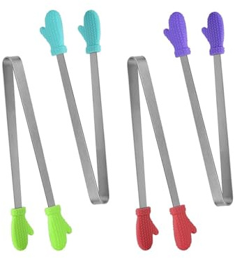 FUGLUS 4 Pièces Mini Pince Silicone Inoxydable à Glaçons, Couleur Mini Pince Alimentaire Silicone, Pinces Alimentaire Forme Main,Mini Pince Multifonctionnelle Cuisine (Mini gants-B)