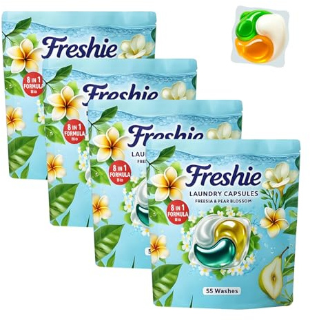 Freshie Perfume Laundry Pods 220 Pack – Long-Lasting Detergent Capsules for All Fabrics, Gentle & Skin-Friendly, Family Size for Daily Laundry