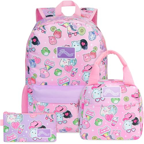 Get Trend Squishmallows Girls Large Backpack Set 3 Pcs, 46cm School Bag | Bookbag with Pencil Case & Insulated Lunch Bag, Travel Holiday Rucksack, School Supplies Gifts (Multi Squishmallows)