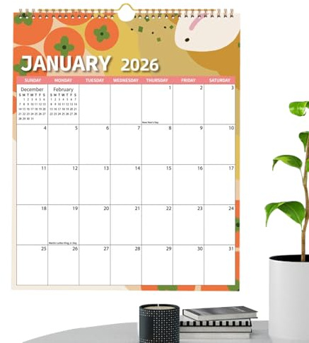 Agenda semanal 2026 de papel grueso, cuadrícula grande, calendario de 12 meses 2026, para agenda, horario académico, planificación de vacaciones, oficina en casa, aula, apartamento