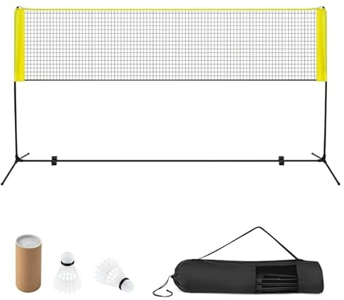 LIFEZEAL Rete da Badminton, Altezza Regolabile, Rete Tennis Portatile 2 Volani, Tappi per Piedi, Morsetti e Borsa, per Uso Interno ed Esterno, per Pallavolo, Pickleball (Giallo, 310 x 102 x 89-155 cm)
