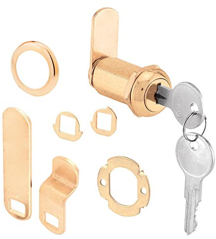 PRIME-LINE U 9953 7/8 in. Brass Plated Diecast Cam Lock, Yale Keyway Cabinet, 1-3/8 in