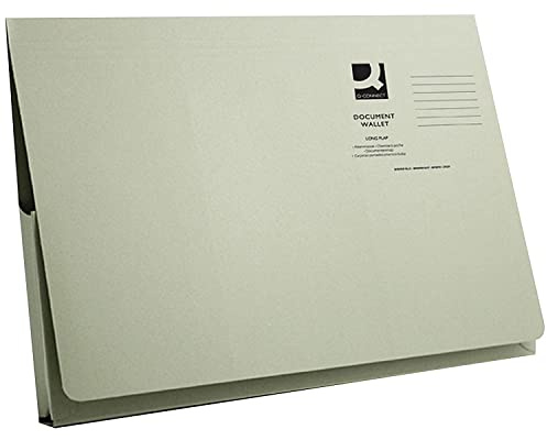 Q-Connect Long Flap Document Wallet 300 gsm - Green, Pack of 50