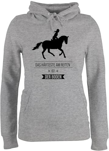 Shirtracer Pullover Damen Hoodie Frauen - Das Härteste am Reiten ist der Boden I Pferdespruch Geschenk Pferde Spruch I Reiter Geschenk Pferdemädchen - XS - Grau meliert - reitpulli reitoberteil