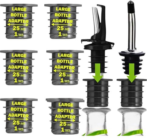 6 adattatori per versatore di liquori – Adatta qualsiasi beccuccio per liquori o olio in un grande versatore – In gomma naturale senza BPA – Per bottiglie extra large fino a 25 mm