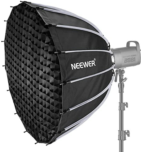 NEEWER Softbox Parabólico de 33 Pulgadas/85cm Configuración Rápida Plegado Rápido, con Difusores/Rejilla de Nido de Abeja/Bolsa, Compatible con Aputure 120d Luz Dome Godox sl60w NEEWER RGB CB60