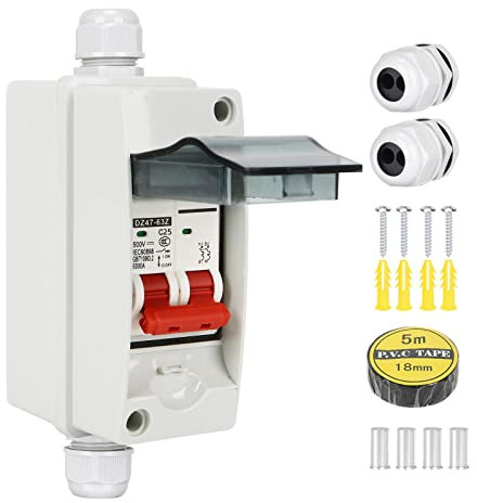 DC12V-DC400V Trennschalter PV Solar Anlage Leitungsschutzschalter Sicherungsautomat Gleichstrom 2 Polig Mit IP65 Wasserdicht Gehäuse Für Solar Anlage Photovoltaik (15A)