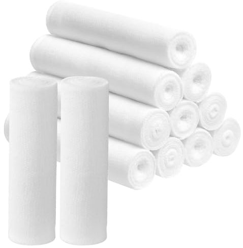 Rotoli di garza per primo soccorso, confezione da 12 bende di garza conformi, per primo soccorso, lesioni sportive, distorsioni al polso e alla caviglia, due dimensioni