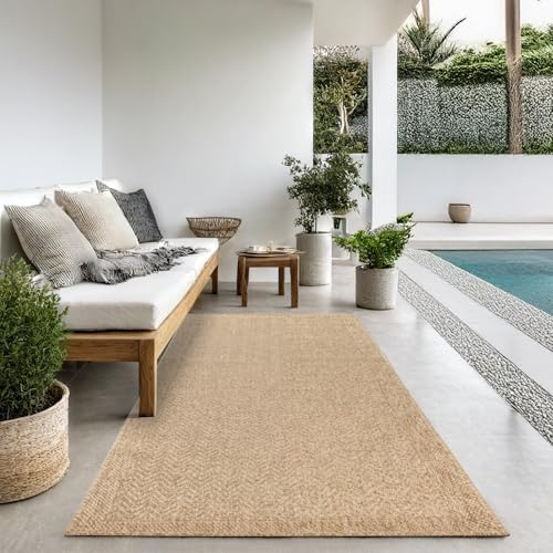 the carpet Kansas – tappeto indoor/outdoor in juta naturale, resistente e facile da pulire, ideale per terrazza, balcone o soggiorno - Natura - ca. 60 x 180 cm