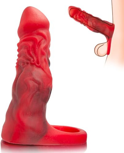 SXOVO Penismanschetten Flüssigsilikon Penishülle mit Hodenring Erektionssteigerung Extender Penisverlängerung Penisvergrößerung Monster Dildo Cock Sleeve Sexspielzeug für Männer Gay Paar Extremer Sex