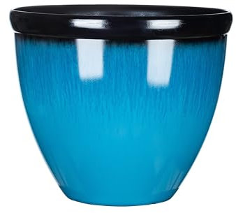 Garden Gear Elegant Bell Glazed Planters 34cm Tall Flower Pot Durable Construction Ocean Blue Frost-Resistant - 39.5cm Diameter (Sky Blue x1)