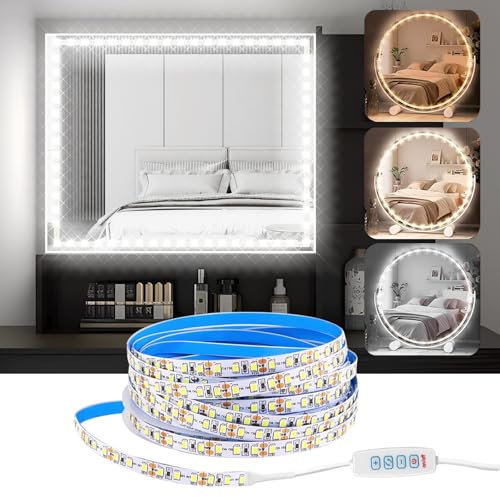 Lhdfyqt Lampada da Tavolo da Toeletta, Lampada da Specchio a LED, Luci da Specchio Dimmerabili LED, Luci da Specchio da Tavolo per Trucco, Lampada per il Trucco 3 Colori, 2 Metri 480 LED