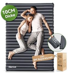 HIKENTURE Tapis de couchage gonflable pour 2 personnes, matelas de camping ultra léger, 10 cm, matelas pneumatique double, tapis de couchage avec sac à pompe, pour camping, extérieur, randonnée,