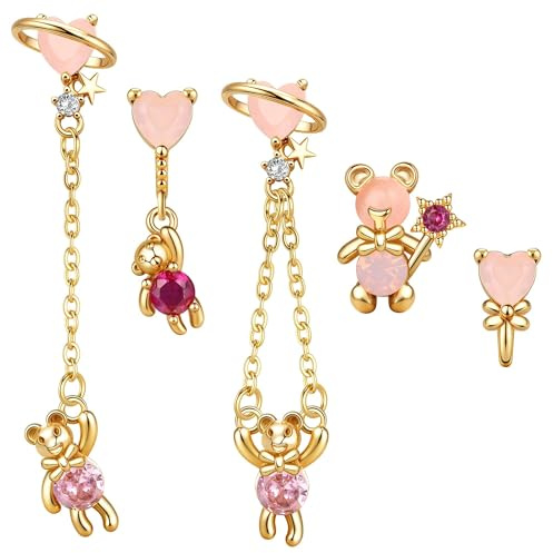 BodyBonita Argento Sterling Orecchini per Donna - Cartilagine Ipoallergenici per Donna Delicati Orecchini a Cerchio Huggie Placcati in Oro 18K Piercing Orecchio a Catena Pendenti