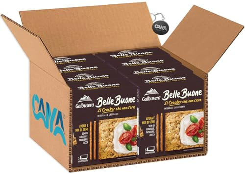 Galbusera Belle Buone Cracker Integrali con Avena e Mix di Semi di Girasole, Papavero e Zucca 200g [CAIYA® BOX da 8 Confezioni]