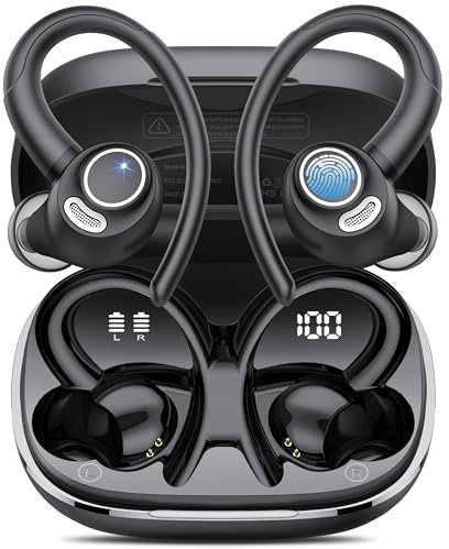 Jesebang Bluetooth Kopfhörer Sport, in Ear Kopfhörer Kabellos Bluetooth 5.3 mit HD Mic, Herausragender Sound, Dual LED-Anzeige, 40 Std Spielzeit, Comfort Fit, IP7 Wasserdicht Ohrhörer mit Ohrhaken