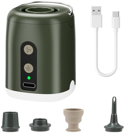 GlasFlength Mini Pompe a Air Electrique，2-en-1 4.5Kpa Gonfleur Matelas Gonflable Magnétique Gonfleur Matelas avec LED Lumièreset et 4 Buses Mini Pompe pour Matelas à Air pour Gonfler Dégonfler