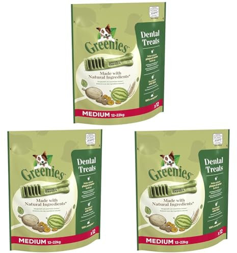 Greenies Dental Treats Original Medium – Zahnpflegesnacks für mittelgroße Hunde von 12-22 kg – Hundeleckerli zur täglichen Zahnreinigung – 1 x 340 g (Packung mit 3)