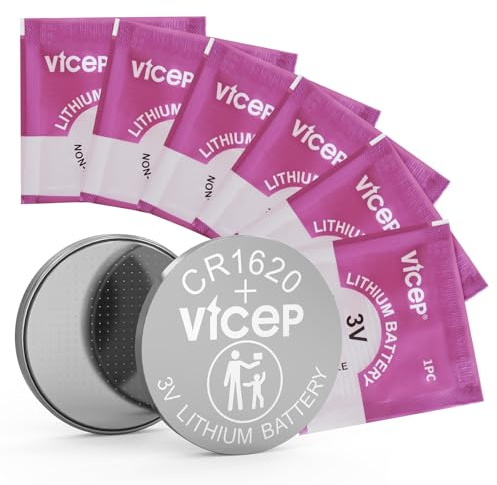ViCep 6-Pack Batteria CR1620 Batterie CR 1620 a Bottone al litio 3V per portachiavi per auto, orologi, telecomando, calcolatrice e altro, confezionata singolarmente