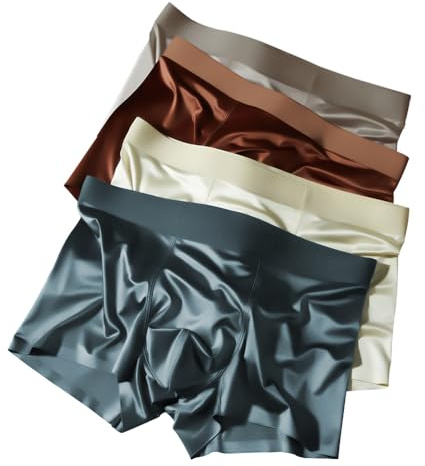 Zueauns Lot Calecon Homme Satin Boxer Sensation de Soie Short Sexy sous-vêtements pour Hommes Caleçon Respirant sans Couture Shorty
