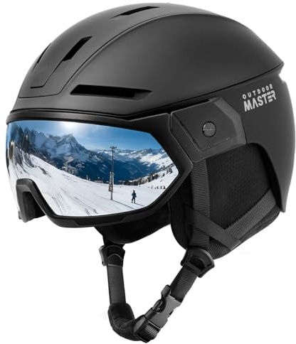OutdoorMaster Snowboarding Helmet with Ski Goggles, Ski Helmet and 2-in-1 Visor Goggles Set - Adjustable Fit & Cooling Vents - Snow Helmets for Men, Women & Youth - Black, L