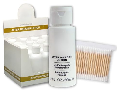 Studex After Piercing Lotion & Cotton Buds Set – Ear Piercing Cleaning Solution for Safe Healing – Gentle Piercing Cleaner & Saline Solution for Piercings with 200 Swabs for Piercing Aftercare