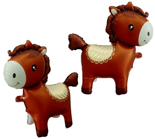 2 Globos de Foil XXL Caballo Marrón, 59x63,5 cm - Globos de animales adorables para fiesta de granja, cumpleaños infantil, baby shower & decoración vaquera - Globo decorativo caballo reutilizable