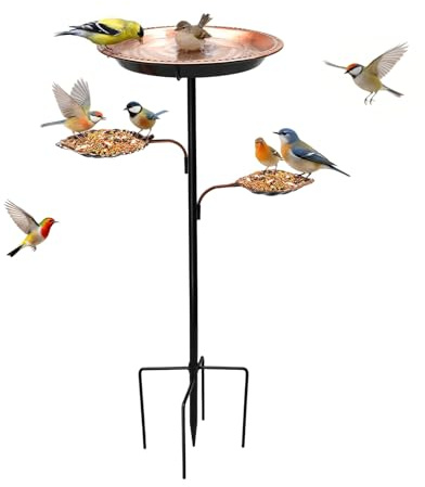 Cyiecw Comedero y Bebedero para Pájaros Exterior de Metal 93 cm, Vintage 2 en 1 con 5 Ramas Mejorado, Estructura Resistente para Jardín Terraza Decoración